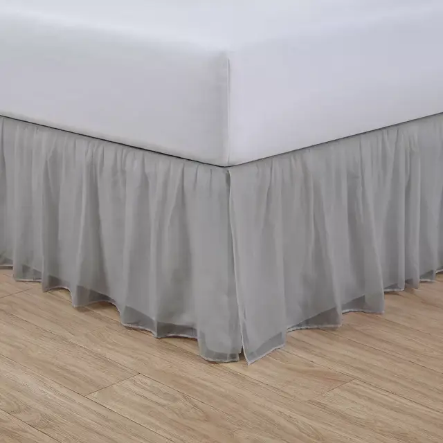 Cotton Voile 15-Inch Queen Bed Skirt in Grey