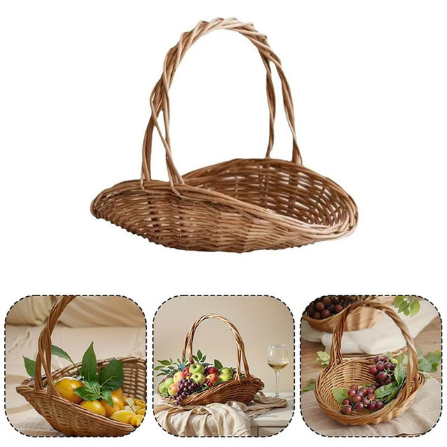 2025 Rattan Garden Baskets with Handle, Mini Picnic Basket, Multipurpose Harvesting Basket, Portable Hand Woven Easter Basket, New Woven Basket for Vegetable Fruit Daily (Wood colored large size new)