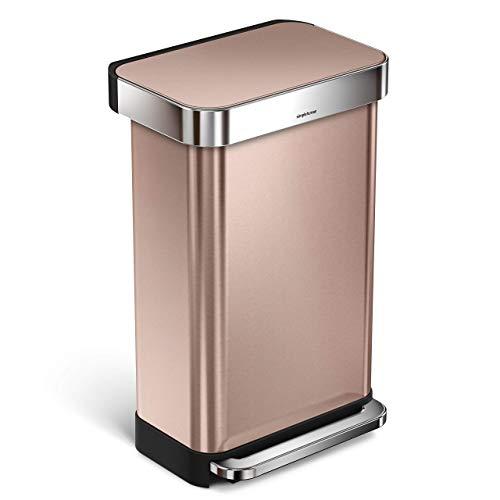 simplehuman 45 Liter / 12 Gallon Stainless Steel Rectangular Kitchen Step Trash Can with Liner Pocket, Rose Gold Stainless Steel