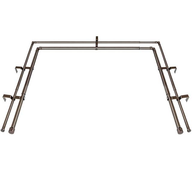 HOTOZON 1 Inch Heavy Duty Double Bay Window Curtain Rods,36-72 Inch Center Rod for Window (24 to 68 Inch), 20-36 Inch Side Rods for windows (16-32 Inch), Antique Bronze, End Cap Finials