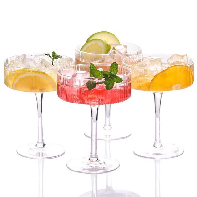 Vbeker Martini Glasses set of 4, Cocktail Glasses Set, Ribbed Coupe Glasses, Vintage Margarita and Champagne Glasses, Dessert Cups, Vintage Style Drinking Glasses