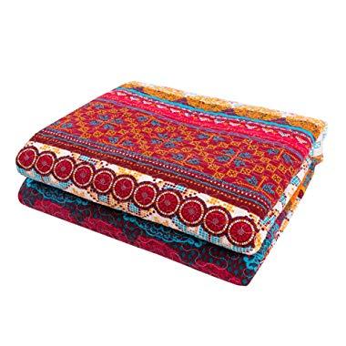 Exclusivo Mezcla Luxury Reversible 100% Cotton Exotic Boho Stripe Quilted Throw Blanket 60" x 50" Machine Washable and Dryable