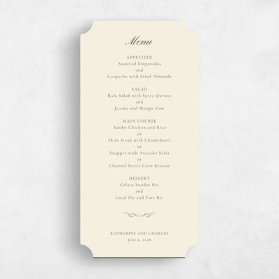 Beige Ticket Wedding Menu - Abbey