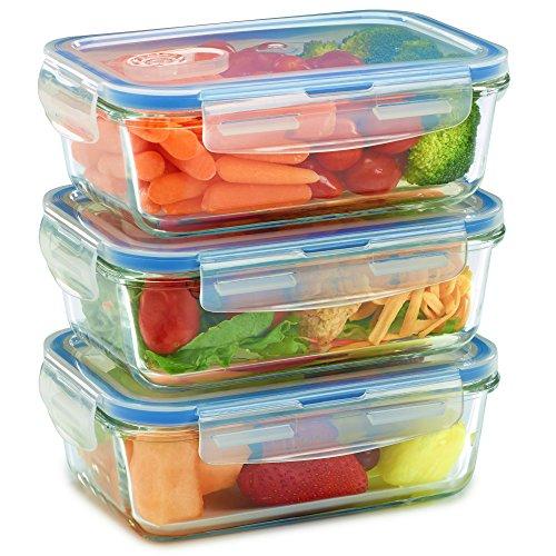 Glass Meal Prep Containers for Food Storage and Prep w/Snap Locking Lids (3|6|36PK) Airtight & Leak Proof - BPA Free - Oven, Dishwasher, Microwave, Freezer Safe - Odor and Stain Resistant