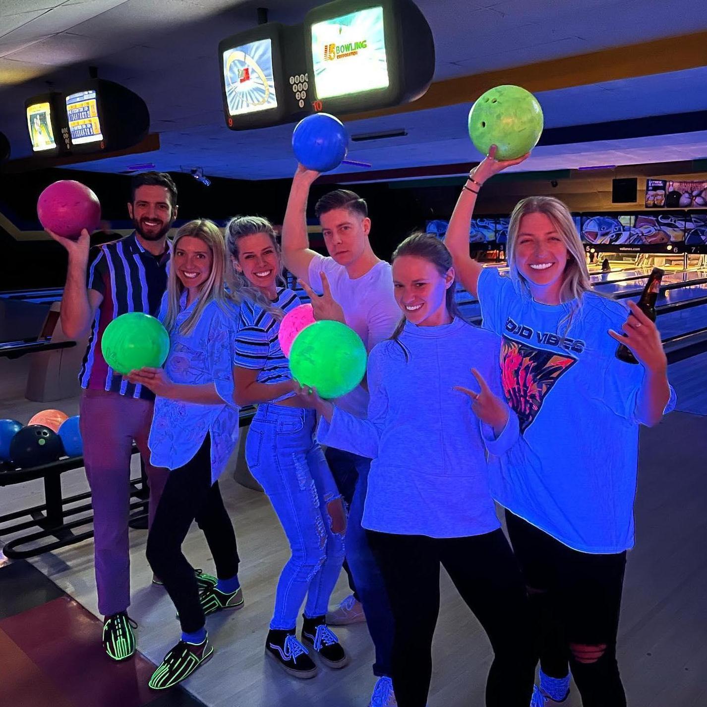 With the crew, participating in our favorite shared hobby - glow bowl.