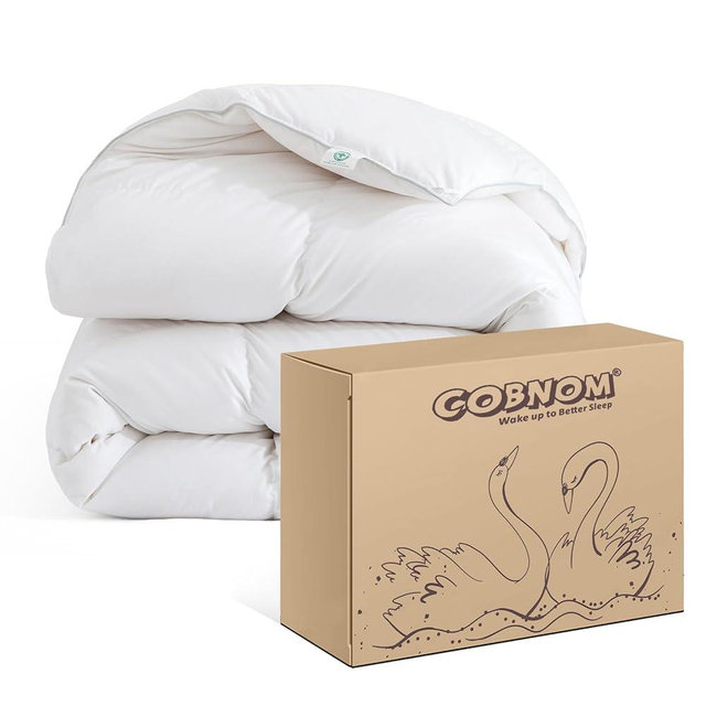 Cobnom® Goose Feather and Down Fibres Comforter King Size - 100% Organic Cotton, Quill-Free & Ethical, Luxury All Season Duvet Insert (White, 106x90 Inches)