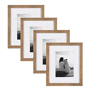DesignOvation Gallery Wood Photo Frame Set for Customizable Wall or Tabletop Display, Pack of 4, 8x10 matted to 5x7, Rustic Brown