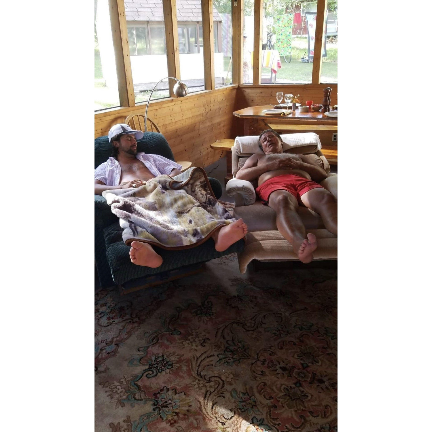 Sleepy guys at the cabin at Nutimik Lake, MB