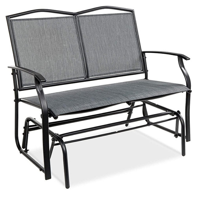 Best Choice Products 2-Person Outdoor Swing Glider, Patio Loveseat, Steel Bench Rocker for Deck, Porch w/Ergonomic Armrests, Textilene Fabric, Steel Frame - Gray