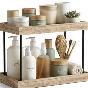 Bathroom Counter Organizer,2 Tier Perfume Organizer,Wooden Bathroom Organizers and Storage for Makecup Perfume Skincare,Countertop Organizer in Kitchen,Bedroom,Coffee Bar,Rustic Brown