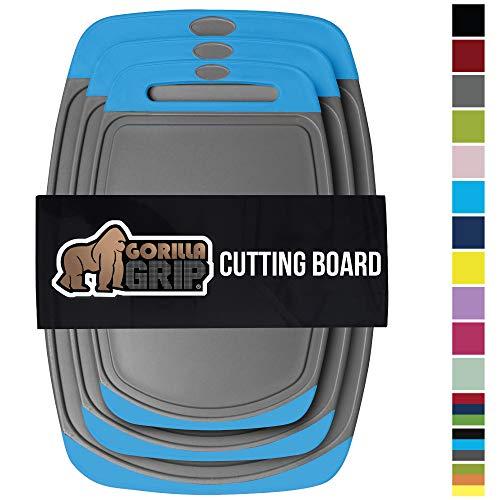Gorilla Grip Original Oversized Cutting Board, 3 Piece, BPA Free, Juice Grooves, Larger Thicker Boards, Easy Grip Handle, Dishwasher Safe, Non Porous, Extra Large, Kitchen, Set of 3, Gray Aqua