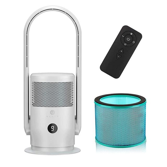 ULTTY Air Purifier Fan with True HEPA Filter | Bladeless Fan and Air Purifier in one with Remote Control, Oscillating, Timer | Air Cleaners for Home up to 320 Sq.Ft Large Room | R21 White