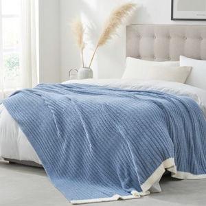 Snuggle Sac Queen Size Blanket for Bed, Soft Luxurious Bedding Blankets, Large Fuzzy Plush Microfiber Blankets, Washed Blue, 90x90 inches