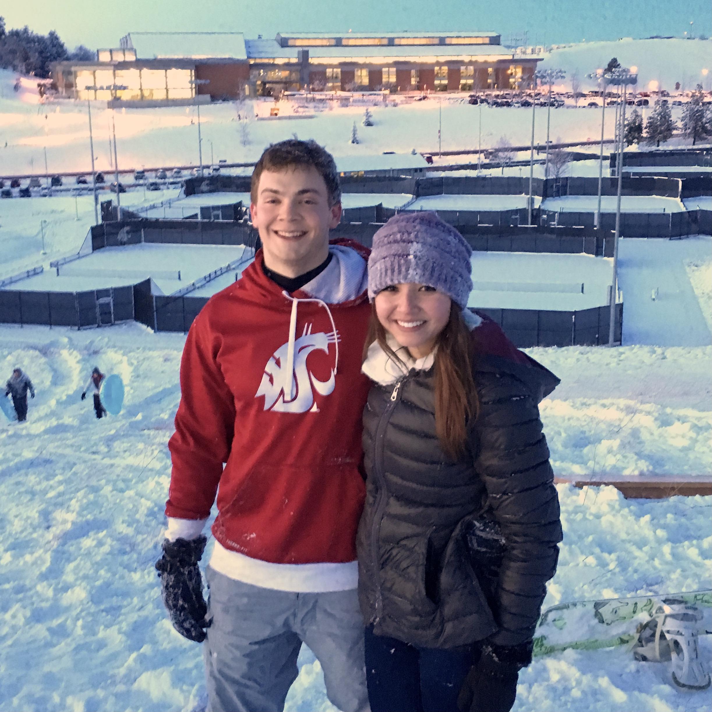 First photo together! 
Sledding at WSU 2015