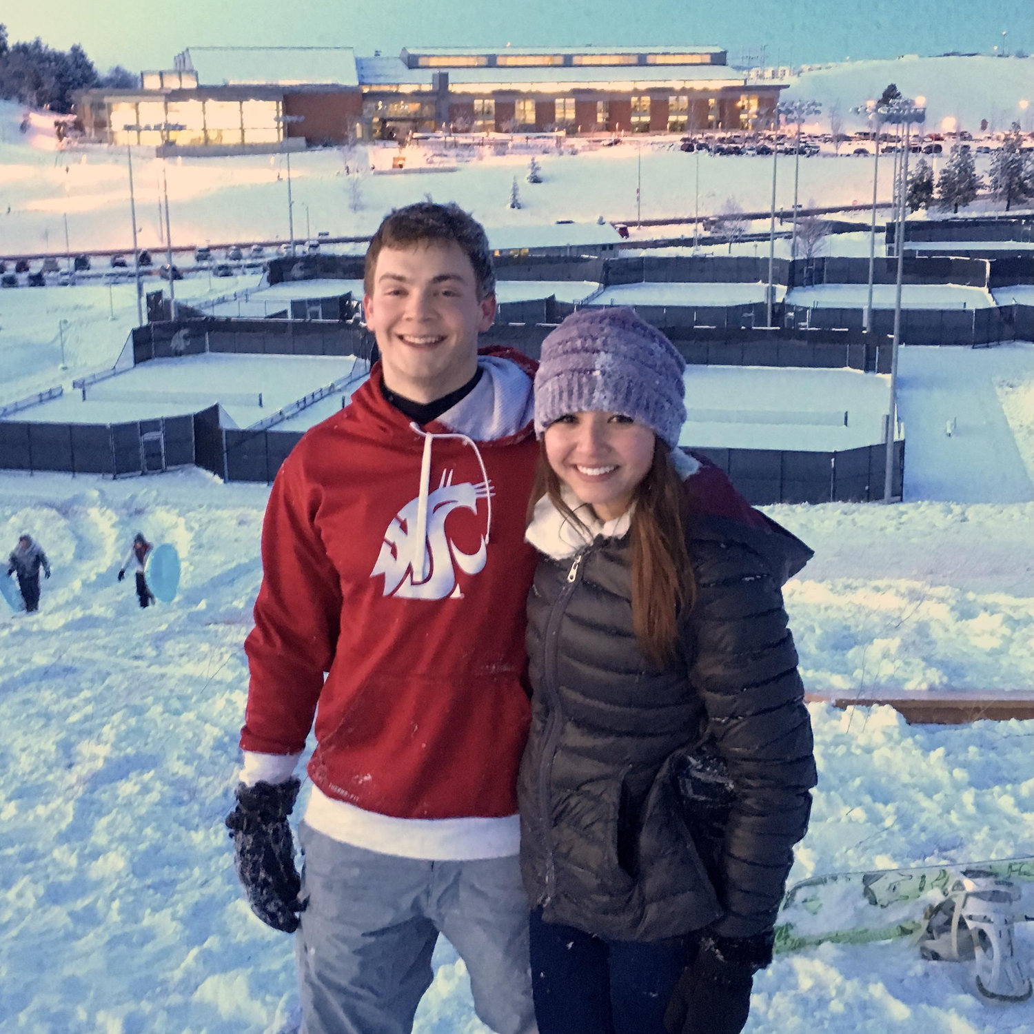 First photo together!
Sledding at WSU 2015