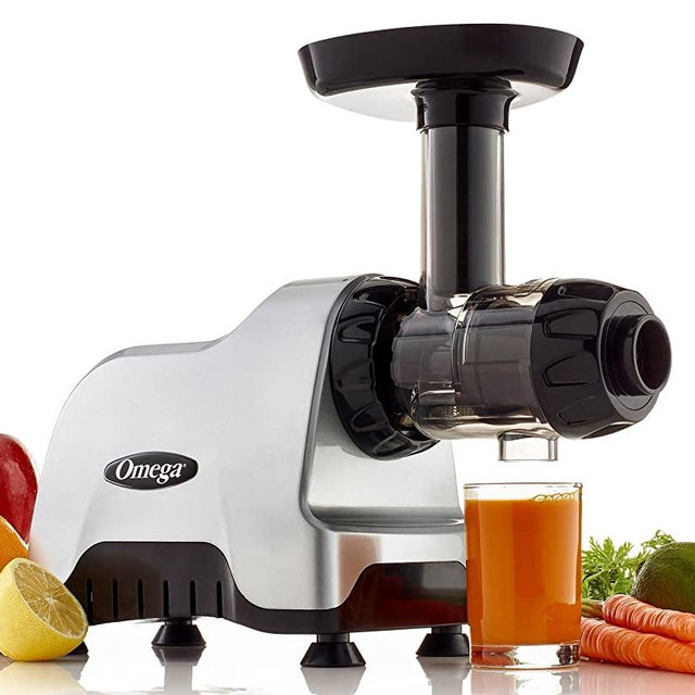 Omega Compact Slow Speed Multi-Purpose Nutrition System Juicer with Quiet Motor Creates Continuous Fresh Healthy Fruit and Vegetable Juice at 80 RPM, 200-Watt, Silver
