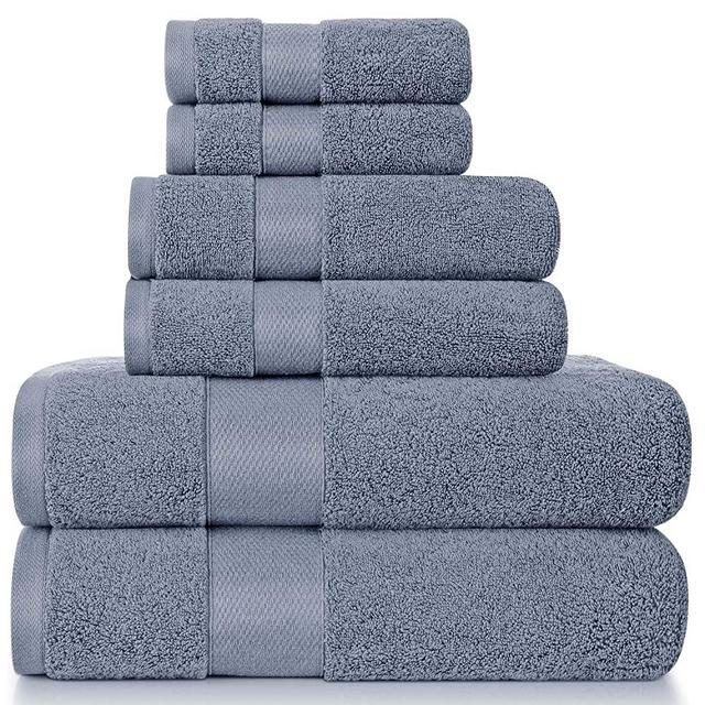 Towels Set, Bath Towels Set for Bathroom 100% Cotton 600 GSM Absorbent and Soft 6 Piece Towels Set - 2 Bath Towels, 2 Hand Towels, and 2 Washcloths, Blue Grey
