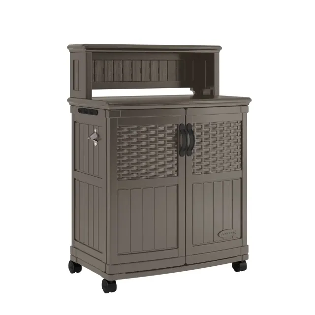 Suncast Patio Storage & Prep Station Stoney: Resin Outdoor Serving Cart with Galvanized Steel Hardware