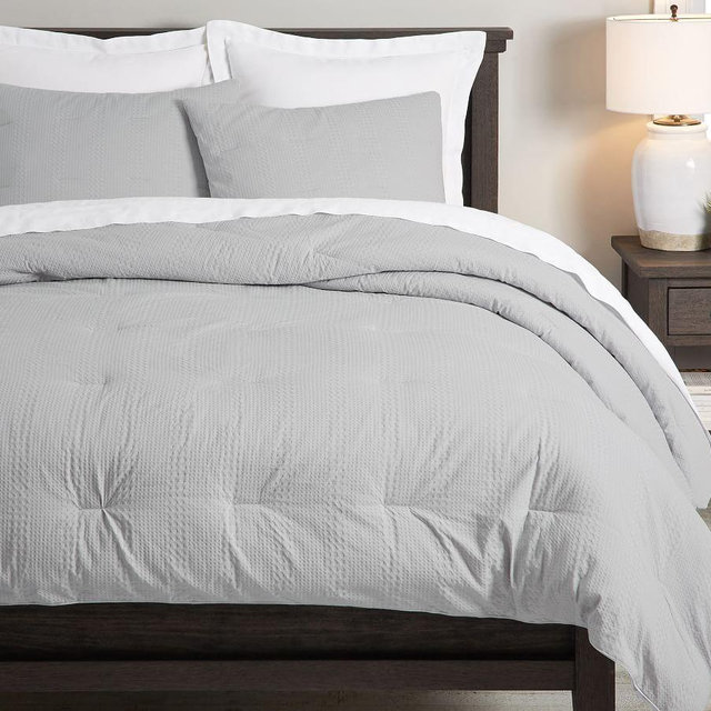 Gray Mist Waffle Weave Textured Organic Cotton Comforter, Full/Queen