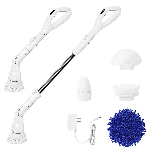 Electric Spin Scrubber Cleaner Brush - 360 Cordless Shower Scrubber Power Bathroom Scrubber with 4 Multi Purpose Replaceable Cleaning Brush Heads & 1 Extension Handle for Bath Floor Tub Tile Wall