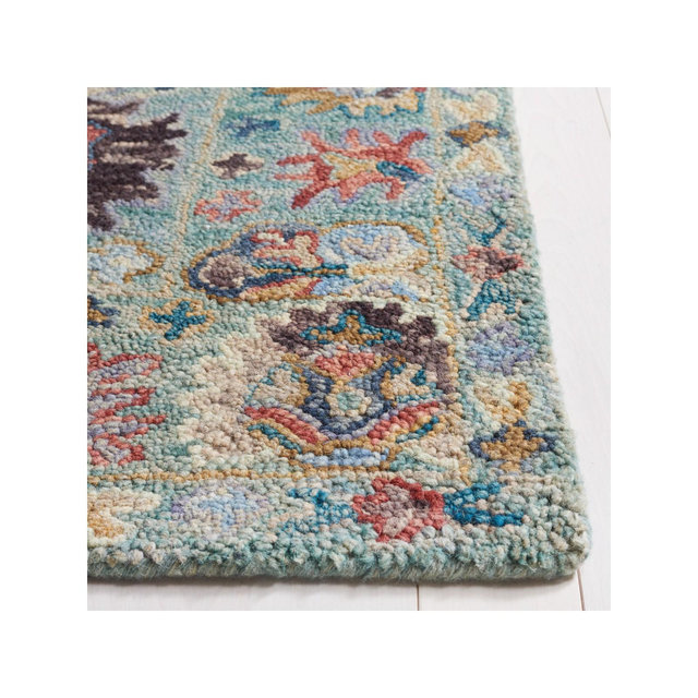 Blossom BLM472 Handmade Tufted Area Rug - Blue/Rust - 4' X 6' - Safavieh