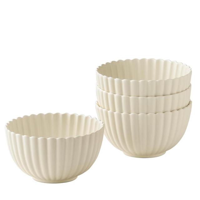 WENSHUO Flower-Shaped Daisy Bowl Set, 5.5-Inch, 17oz Matte Crème - Pack of 4