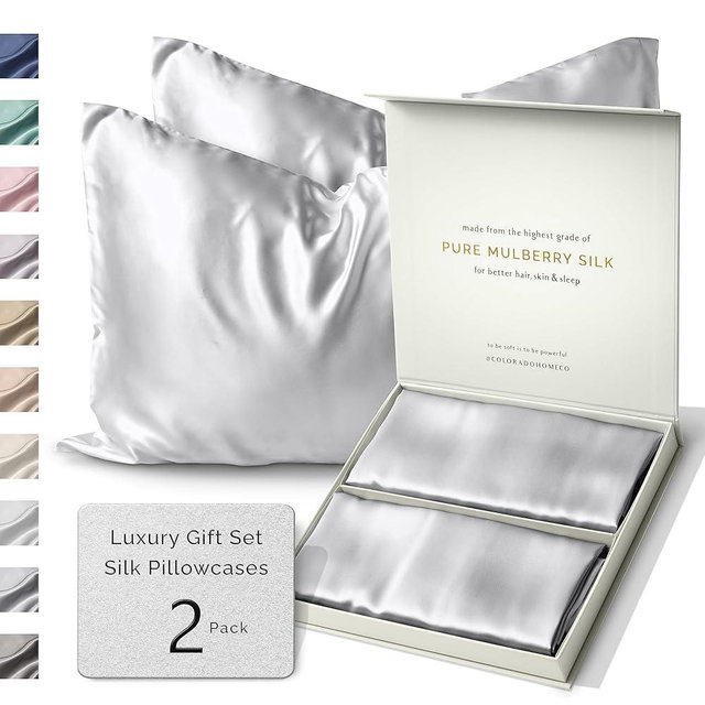 Colorado Home Co 100% Mulberry Silk Pillowcase Set of 2, King Size, Silver Grey, 22 Momme 6A Silk, Zipper Closure