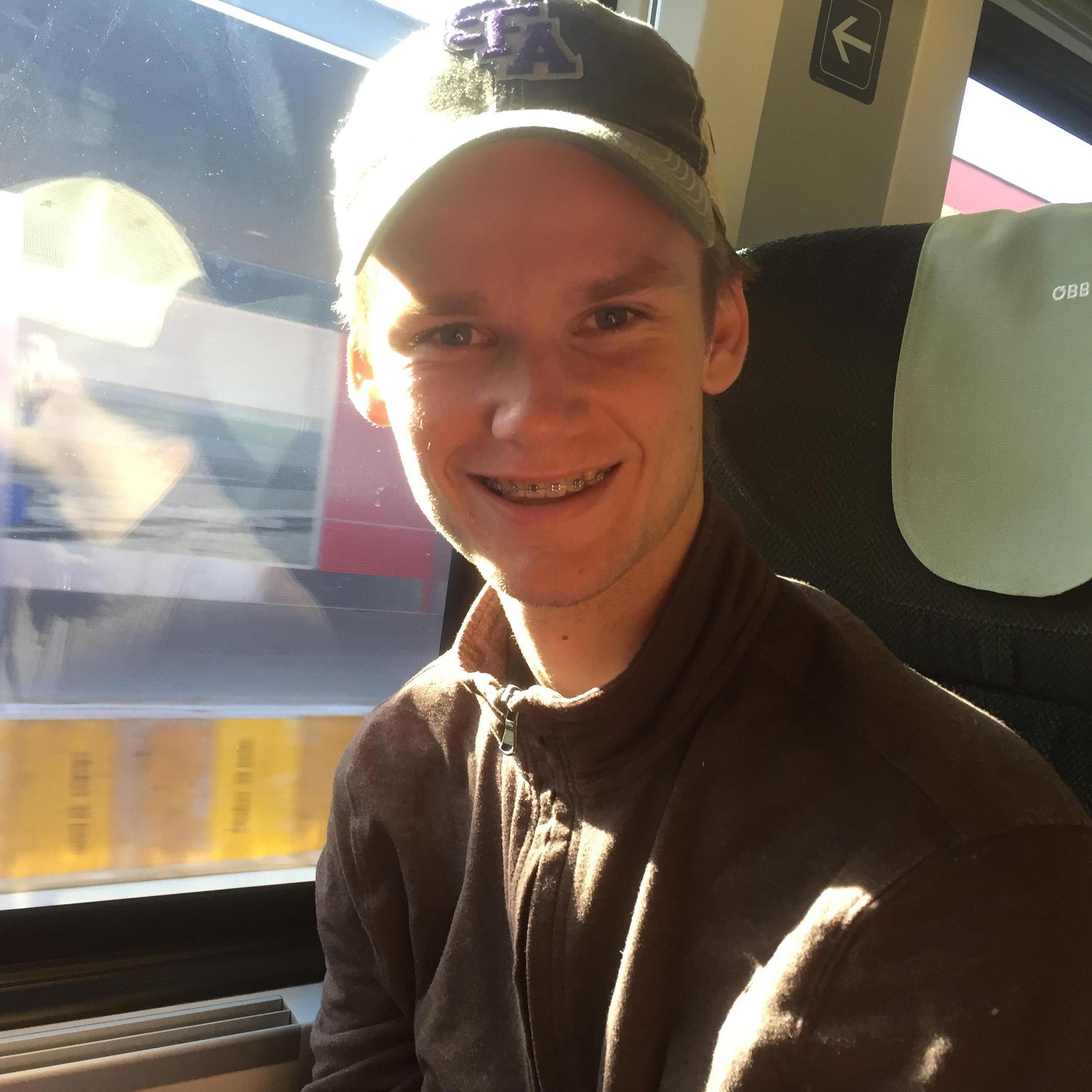 May 23, 2018: Connor on the train ride to Salzburg.