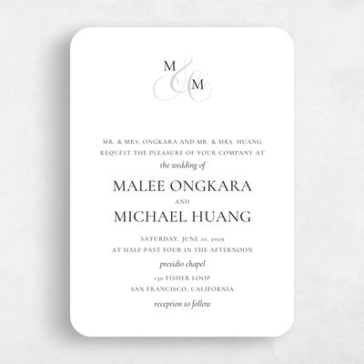 White Rounded Wedding Invitation - Aven Portrait