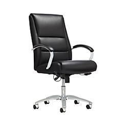 Realspace® Modern Comfort Series Morgan High-Back Bonded Leather Chair, Black/Chrome																						 					Item # 																																	792602