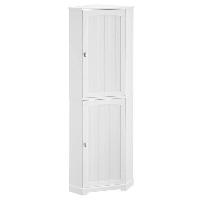 VASAGLE Tall Corner Cabinet, Bathroom Storage Cabinet with 2 Doors and 4 Adjustable Shelves, for Bathroom, Kitchen, Living Room, Modern Farmhouse Design, White UBBC541P31
