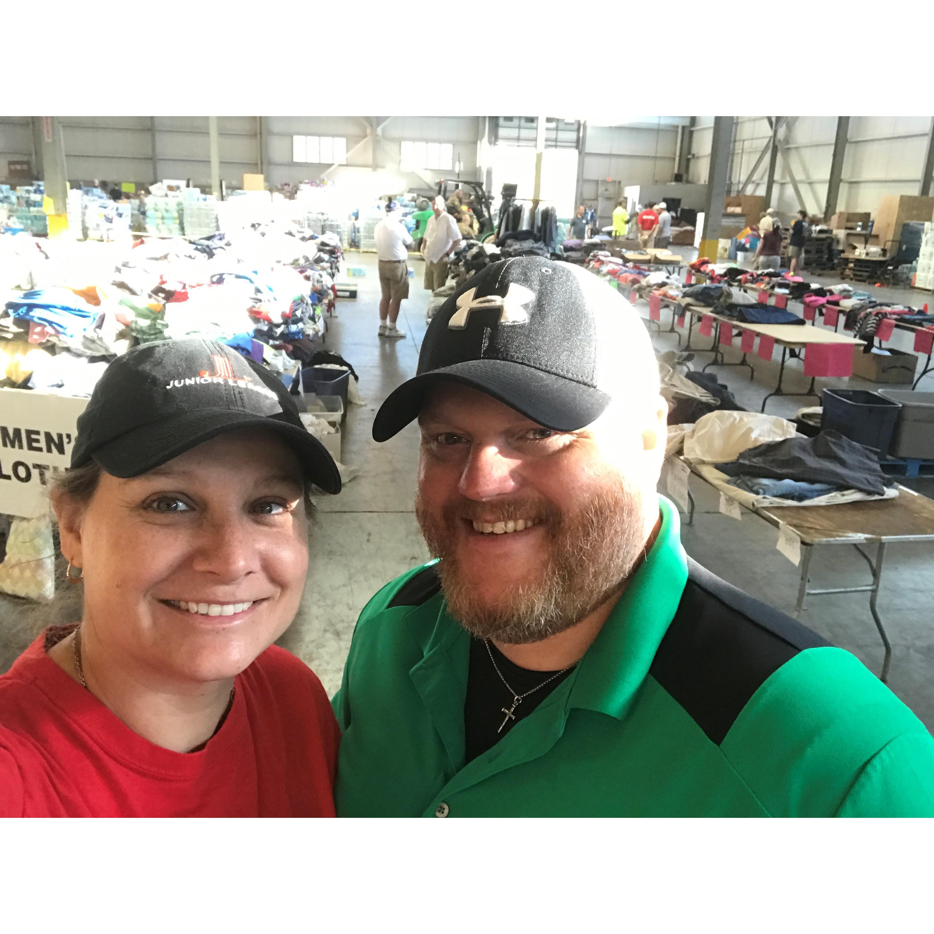 September 2017 - The couple that volunteers together, stays together! We went and handed out items to victims of Hurricane Harvey. Thankfully our families were safe during the monumental rain event.