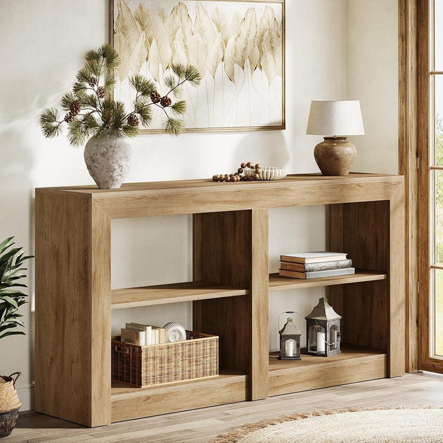 Tribesigns Farmhouse Console Table, Hallway Table for Entryway, Wood Console Behind Couch for Living Room, Hallway, Foyer, Oak