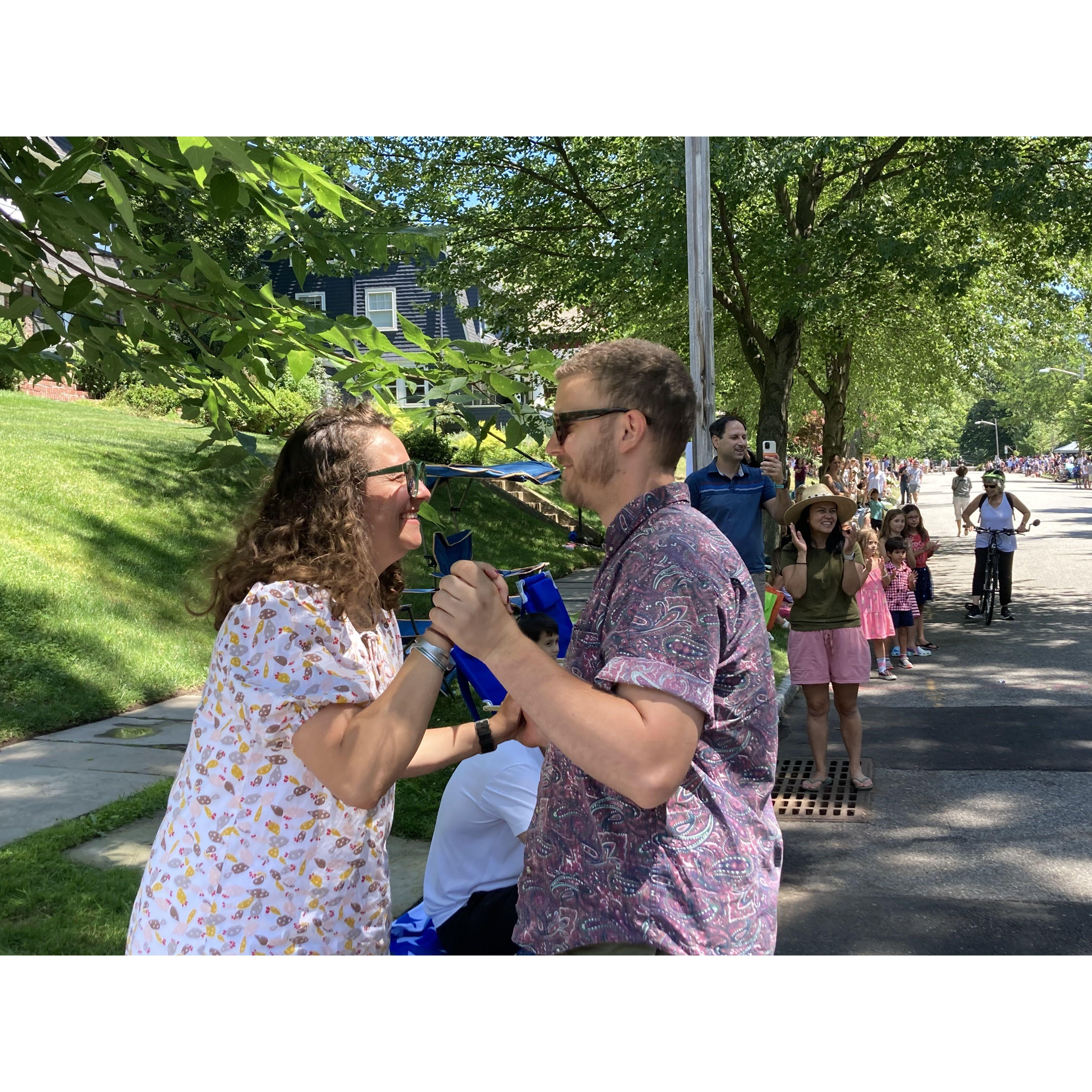 Dancing in the streets at the July 4th parade in Montclair, NJ