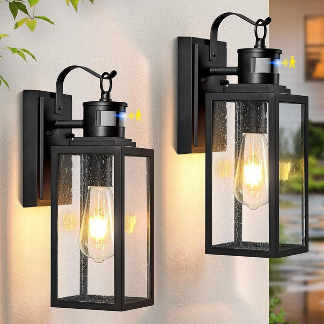 VIANIS 14" Upgrades Outdoor Motion Sensor Light, 4 Modes Outdoor Lights for House, 2 Pack Black Dusk to Dawn Outdoor Lighting, Light Fixtures for Entryway, Porch,House,Distance Adjustable