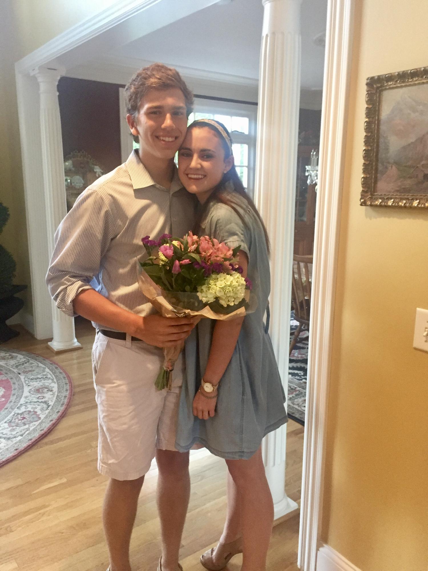 One year anniversary in 2016! John came back from Boy Scout camp and surprised Emma with flowers and dinner🤍