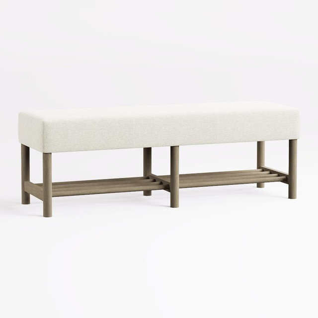 Clyde Upholstered Bench, Gray Wash, Performance Heathered Basketweave Alabaster White