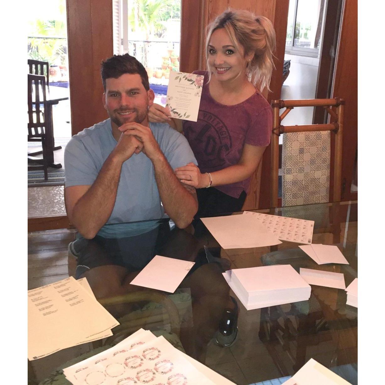 Spending the afternoon getting our wedding invitations ready to be mailed out!
