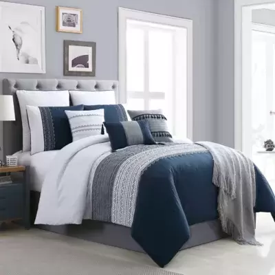 Hilden 10-Piece Full Comforter Set in Navy/Grey