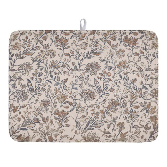 MiaoSi Vintage Floral Dish Drying Mat for Kitchen Counter Brown Antique Flower Microfiber Dish Drainer Mat Rustic Neutral Absorbent Washable Drying Pad Extra Large 18"x24"