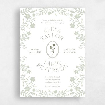 White Floral Wedding Invitation - Gaia Portrait