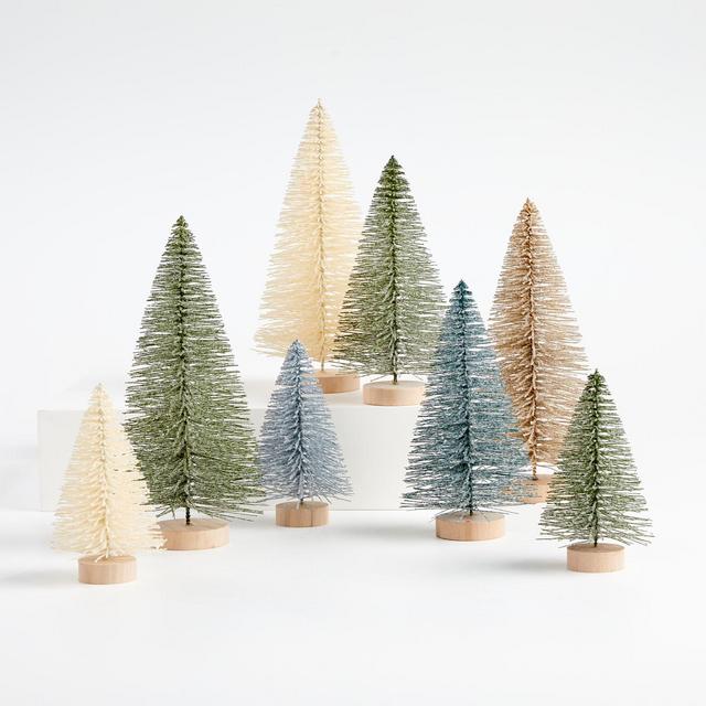 Sage and Silver Bottle Brush Christmas Trees, Set of 8