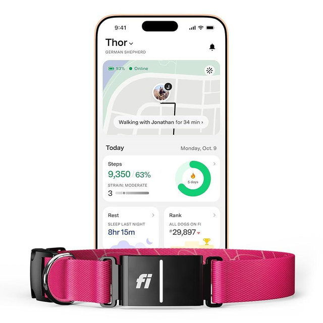 New Fi Series 3+ Smart Dog Tracker Collar – AI GPS for Dogs, Health & Behavior Monitor, Virtual Fence, Escape Alerts, Waterproof, Apple Watch Compatible 12Mo Membership Included