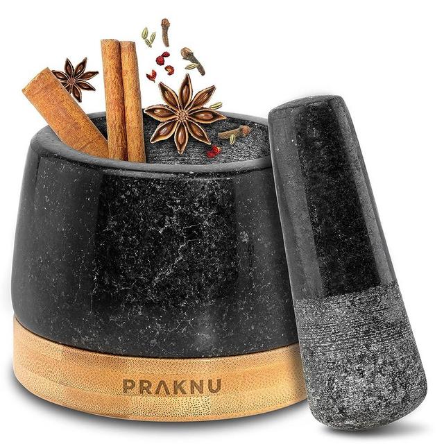 Small Granite Mortar and Pestle Set - 1 Cup - for Fine Grinding Results - Includes Sustainable FSC Wood Base - Easy to Clean