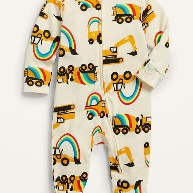 Printed Fold-Over Mitten Footed One-Piece for Baby