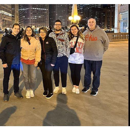 The first time J meeting Maddie's fam in Chicago for an Ohio State game! (terrible photo, send help).