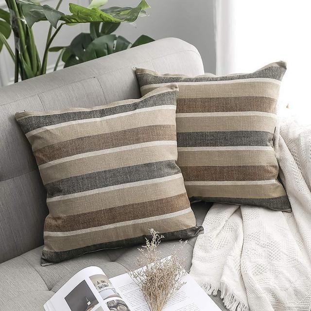 MIULEE Pack of 2 Decorative Classic Retro Stripe Throw Pillow Covers Cotton Linen Modern Farmhouse Pillow Case Coffee Cushion Case for Sofa Bedroom Car 18 x 18 Inch 45 x 45 cm