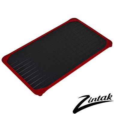 Zintak Defrosting Tray Large | Rustic Red Silicone Border | Natural Eco Friendly Heating | No Electricity | No Chemicals | Thaw Faster | Large Size for Meat, Chicken, Vegetables