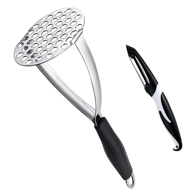 Joyoldelf Heavy Duty Stainless Steel Potato Masher with Potato Peelers, Masher Kitchen Tool & Food Masher/ Potato Smasher with Silicone Handle, Perfect for Bean, Vegetable, Fruits, Avocado, Meat