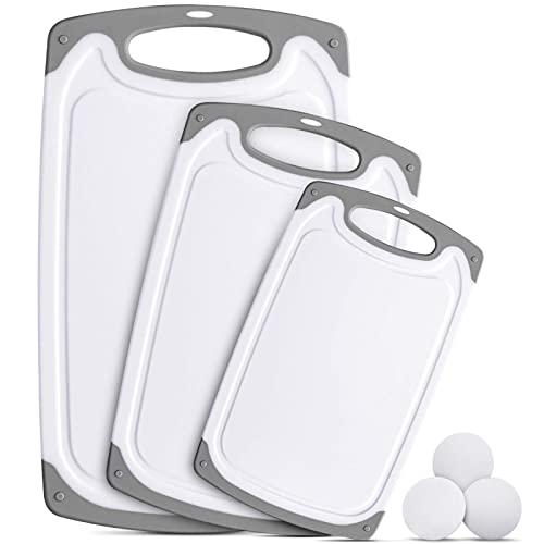 Ligttle Plastic Cutting Board Set of 3, BPA Free Kitchen Cutting Boards with Juice Grooves and Easy Grip Handle, Dishwasher Safe & Non-Porous